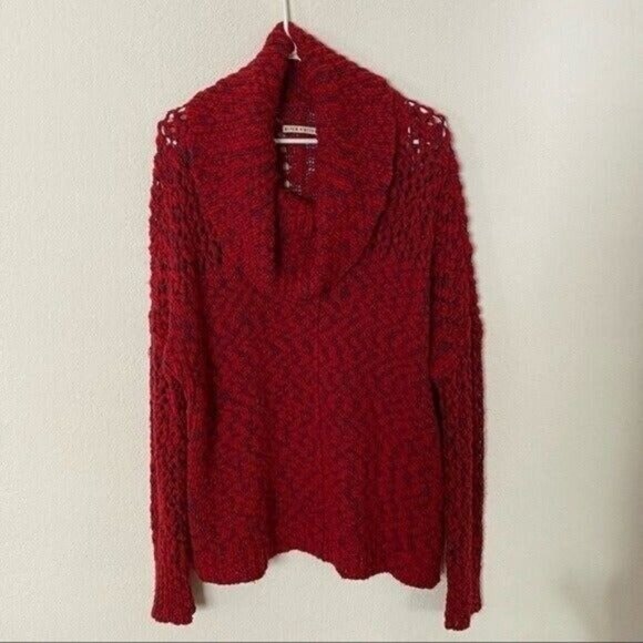 Alice + Olivia Otis Textured Red Chunky Wool Turtleneck Oversized Sweater Size M - Picture 3 of 11